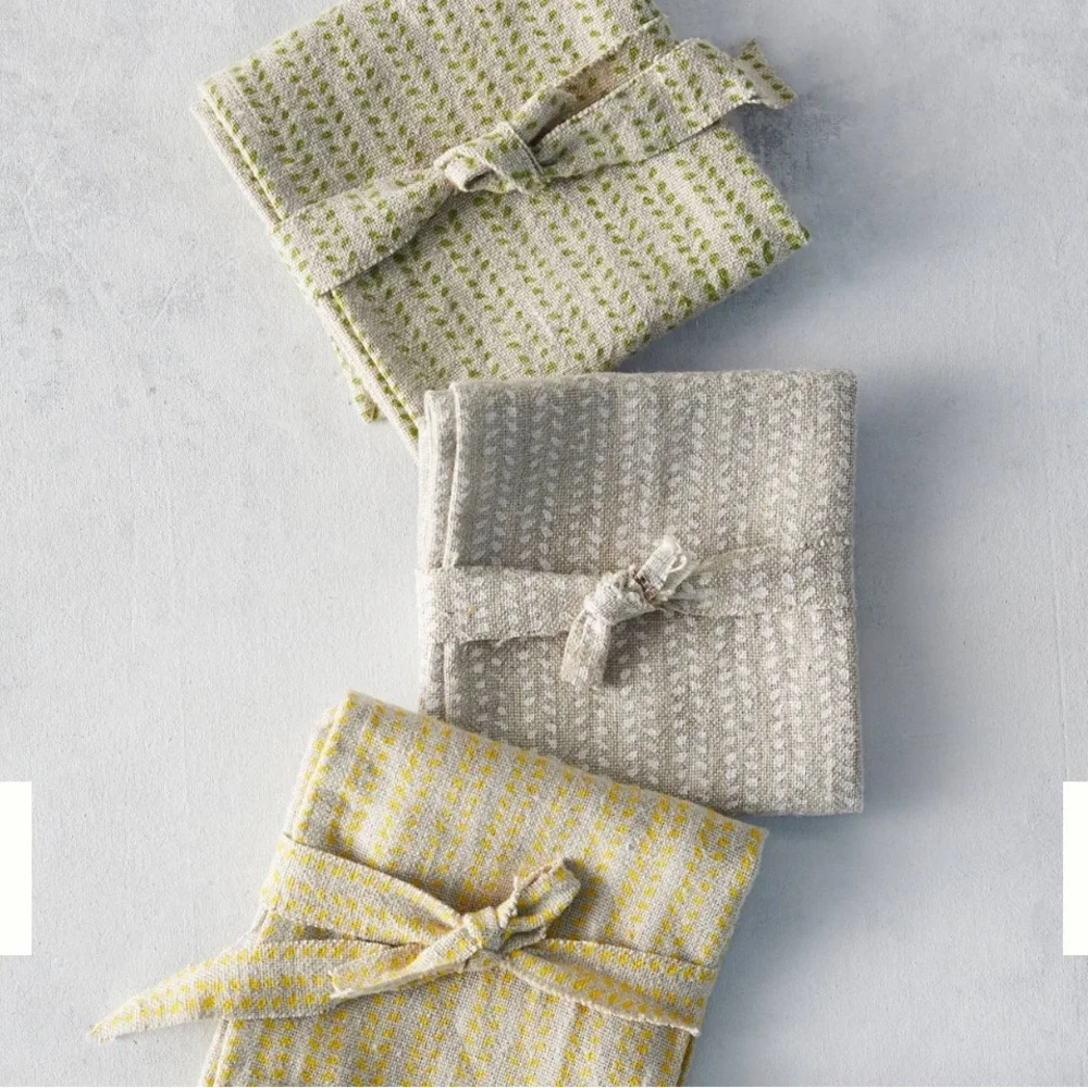 Anthropologie Terrain Ripples Linen Napkins Set of 2: Yellow and Mint Green NWT